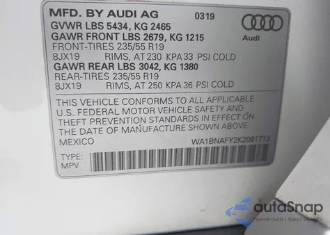 2019 Audi Q5 45 Premium из США, поврежденный, VIN WA1BNAFY2K2081713